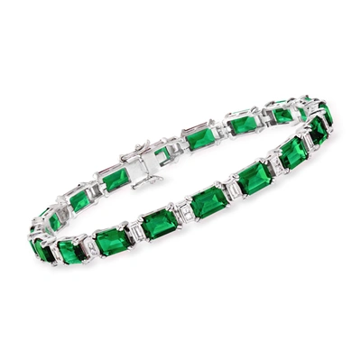 Shop Ross-simons Simulated Emerald And . Cz Bracelet In Sterling Silver In Green