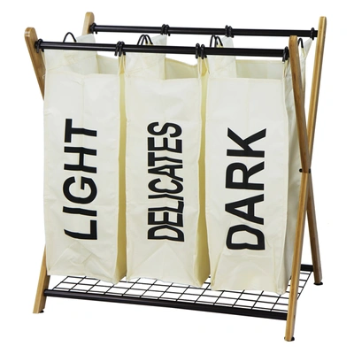 Shop Oceanstar X-frame Bamboo 3-bag Laundry Sorter, White