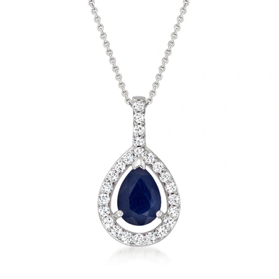 Ross-simons Sapphire And . Diamond Pendant Necklace In 14kt White Gold In Silver
