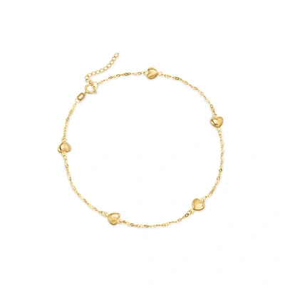 Ross-simons 14kt Yellow Gold Heart Station Anklet In Gold