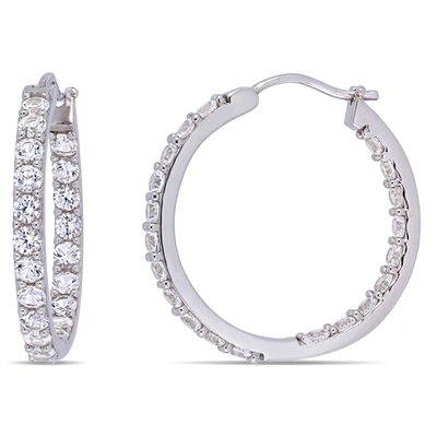 Shop Mimi & Max 3 1/2ct Tgw Created White Sapphire Inside Outside Hoop Earrings In Sterling Silver
