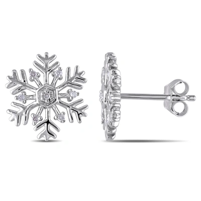 Shop Mimi & Max Diamond Snowflake Stud Earrings In Sterling Silver