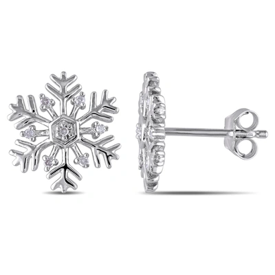 Mimi & Max Diamond Snowflake Stud Earrings In Sterling Silver In Silver