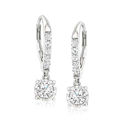 Ross-simons Diamond Drop Earrings In 14kt White Gold In Silver