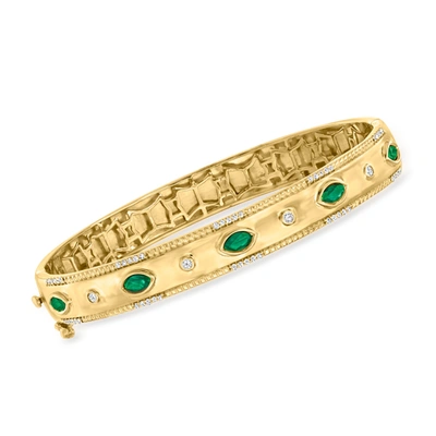 Shop Ross-simons Emerald And . Diamond Bangle Bracelet In 18kt Gold Over Sterling In Multi