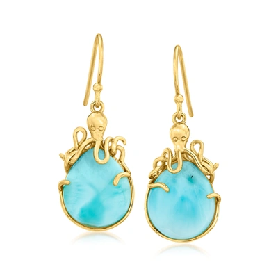 Ross-simons Larimar Octopus Drop Earrings In 18kt Gold Over Sterling In Blue