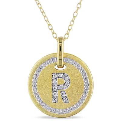 Mimi & Max R Initial Diamond Accent Pendant With Chain In Yellow Plated Sterling Silver