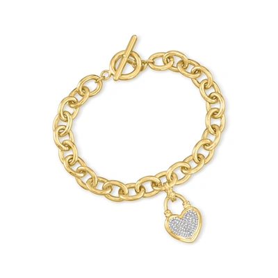 Shop Ross-simons Diamond Heart Lock Charm Toggle Bracelet In 18kt Gold Over Sterling In Multi