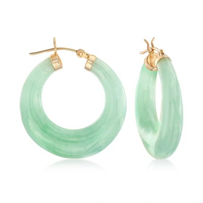 Ross-simons Jade Hoop Earrings With 14kt Yellow Gold In Green