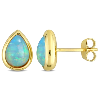 Shop Mimi & Max 2 1/5ct Tgw Pear-cut Ethiopian Blue Opal Stud Earrings In 10k Yellow Gold
