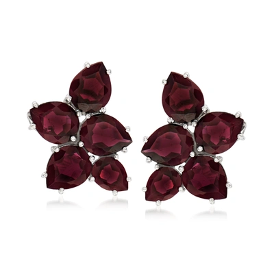 Ross-simons Garnet Cluster Earrings In Sterling Silver In Red