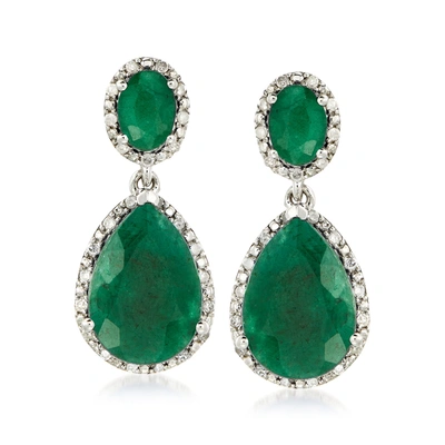 Ross-simons Emerald And . Diamond Drop Earrings In Sterling Silver In Green
