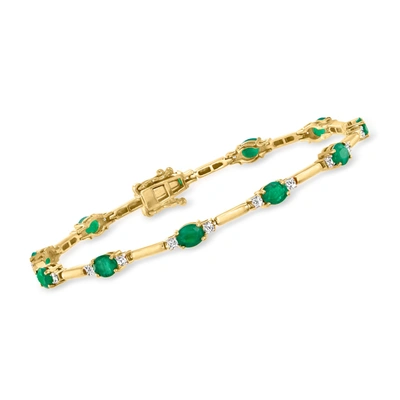 Shop Ross-simons Emerald And . Diamond Bracelet In 14kt Yellow Gold In Green