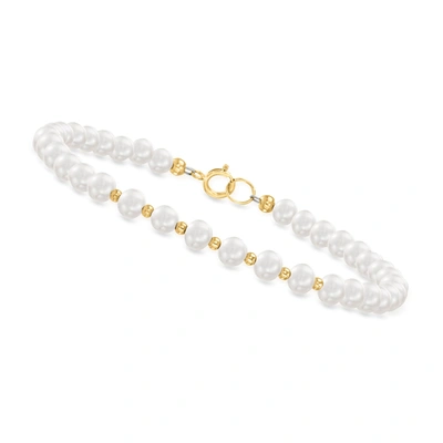 Shop Canaria Fine Jewelry Canaria 4-5mm Cultured Pearl And 10kt Yellow Gold Bead Bracelet In Silver