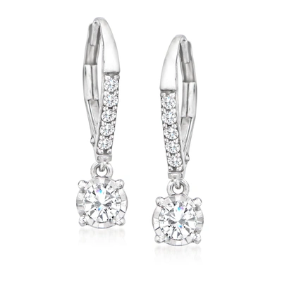 Ross-simons Diamond Drop Earrings In 14kt White Gold In Silver