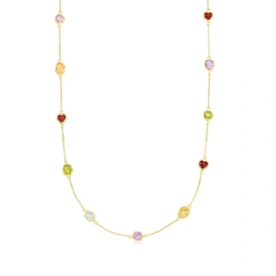 Shop Ross-simons Multi-stone Station Necklace In 18kt Gold Over Sterling