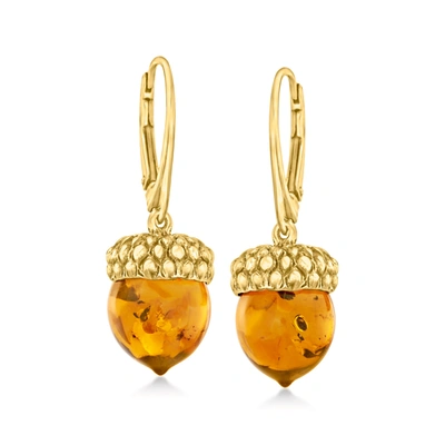 Shop Ross-simons Amber Acorn Drop Earrings In 18kt Gold Over Sterling In Orange