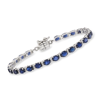 Shop Ross-simons Sapphire And . White Topaz Tennis Bracelet In Sterling Silver With Magnetic Clasp In Blue
