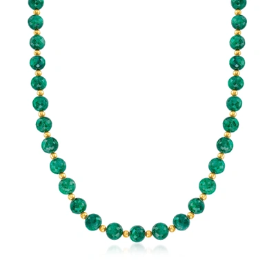 Shop Ross-simons Emerald Bead Necklace In 14kt Yellow Gold In Green