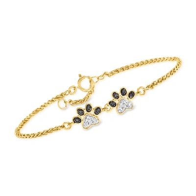Shop Ross-simons White And Black Diamond Paw Print Anklet In 18kt Gold Over Sterling