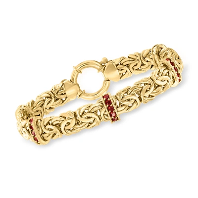 Ross-simons Garnet Station Byzantine Bracelet In 18kt Gold Over Sterling In Gold