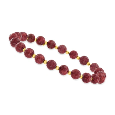 Shop Canaria Fine Jewelry Canaria Ruby Bead Stretch Bracelet With 10kt Yellow Gold In Red