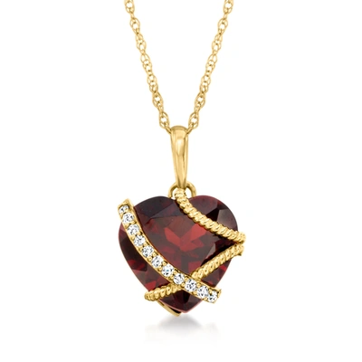 Ross-simons Garnet Heart Pendant Necklace With Diamond Accents In 14kt Yellow Gold In Red