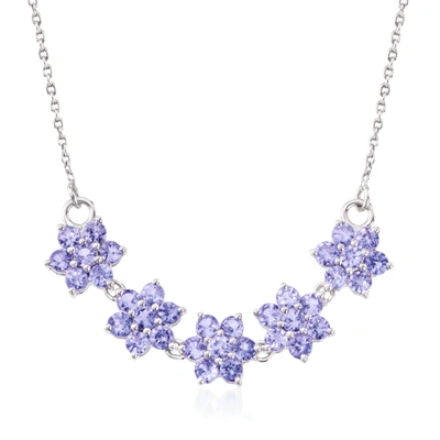 Shop Ross-simons Tanzanite Floral Necklace In Sterling Silver