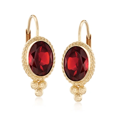 Ross-simons Garnet Twist-edge Earrings In 14kt Yellow Gold In Gold