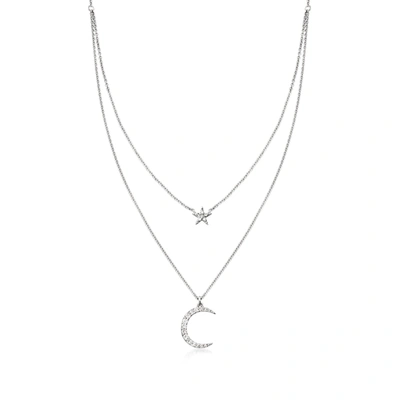 Ross-simons Diamond Star And Moon Layered Necklace In Sterling Silver In Silver