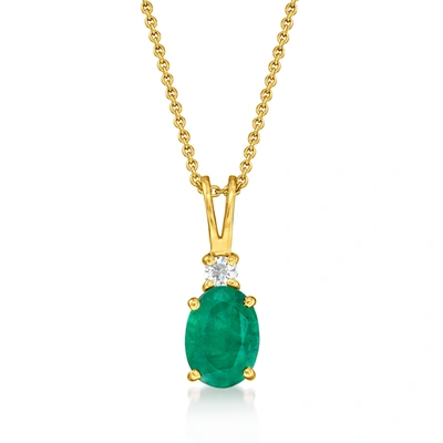 Shop Ross-simons Emerald Pendant Necklace With Diamond Accent In 14kt Yellow Gold In Multi