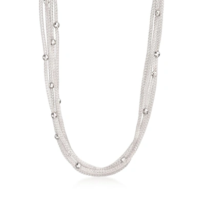 Ross-simons Italian Sterling Silver 5-strand Beaded Mesh Necklace In Silver