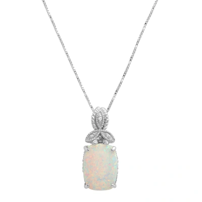 Max + Stone Sterling Silver 13x10mm Created Opal And Diamond Accent Pendant Necklace, 18" In Silver