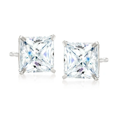 Ross-simons Princess-cut Cz In 14kt White Gold In Silver
