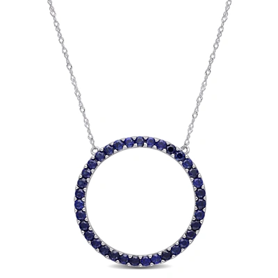 Mimi & Max 1 3/4 Ct Tgw Created Blue Sapphire Open Circle Pendant With Chain In 10k White Gold In Blue