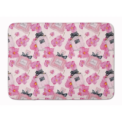 Shop Jensendistributionservices Watercolor Pink Flowers & Perfume Machine Washable Memory Foam Mat In Multi