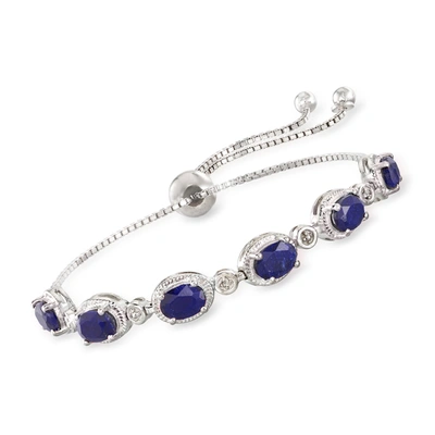 Ross-simons Sapphire Bolo Bracelet With Diamond Accents In Sterling Silver In Silver