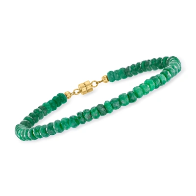Shop Ross-simons Emerald Bead Bracelet With 14kt Yellow Gold Magnetic Clasp In Green