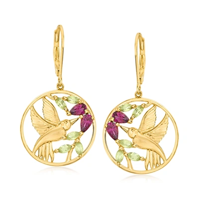 Ross-simons Rhodolite Garnet And . Peridot Hummingbird Drop Earrings In 18kt Gold Over Sterling In Pink