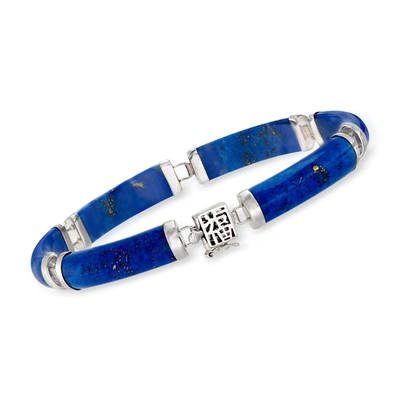 Ross-simons Lapis "bless" Bracelet In Sterling Silver In Silver