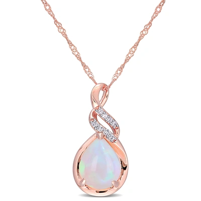 Mimi & Max 2 Ct Tgw Ethiopian Blue-opal And Diamond-accent Twist Pendant With Chain In 10k Rose Gold In Pink