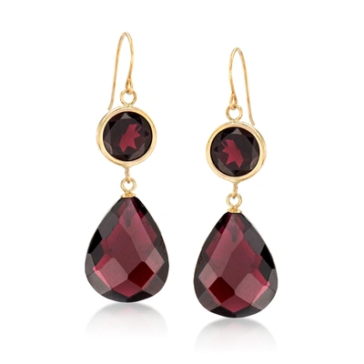 Ross-simons Garnet Drop Earrings In 14kt Yellow Gold In Multi