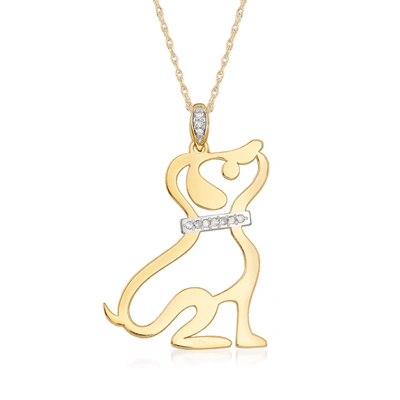 Ross-simons 14kt Yellow Gold Cut-out Dog Pendant Necklace With Diamond Accents In White