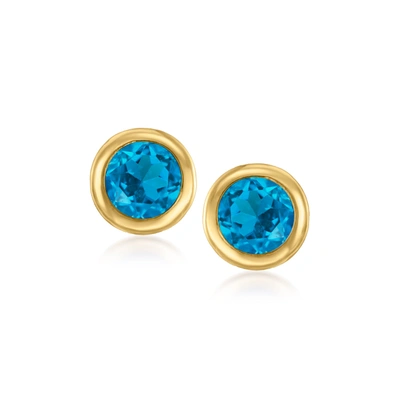 Shop Canaria Fine Jewelry Canaria Bezel-set London Blue Topaz Stud Earrings In 10kt Yellow Gold