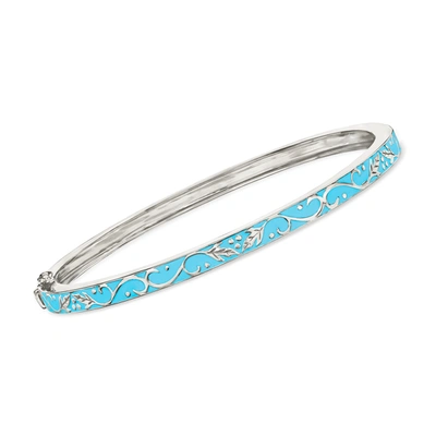 Shop Ross-simons Light Blue Enamel Bangle Bracelet In Sterling Silver