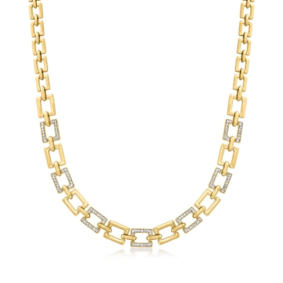Shop Ross-simons Diamond Rectangular-link Necklace In 18kt Gold Over Sterling