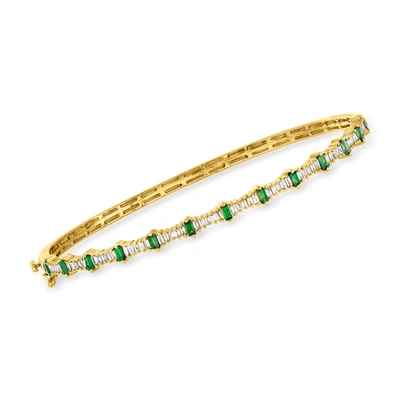 Shop Ross-simons Emerald And . Diamond Bangle Bracelet In 14kt Yellow Gold In Green