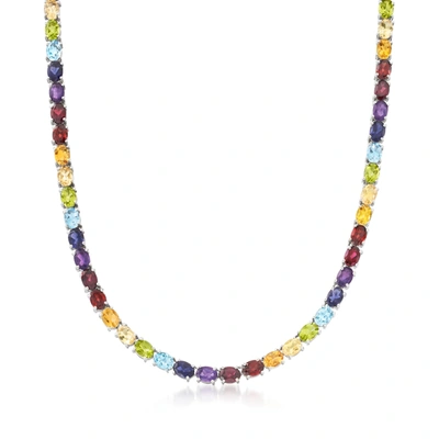 Shop Ross-simons Multi-gemstone Tennis Necklace In Sterling Silver
