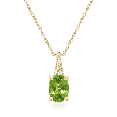Shop Ross-simons Peridot Pendant Necklace With Diamond Accents In 14kt Yellow Gold In Green
