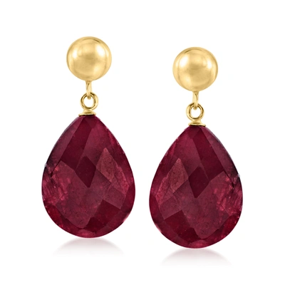 Shop Ross-simons Ruby Drop Earrings With 14kt Yellow Gold In Red
